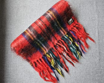 Vintage St Michael Mohair Scarf - Red Plaid Wool Blend Wrap