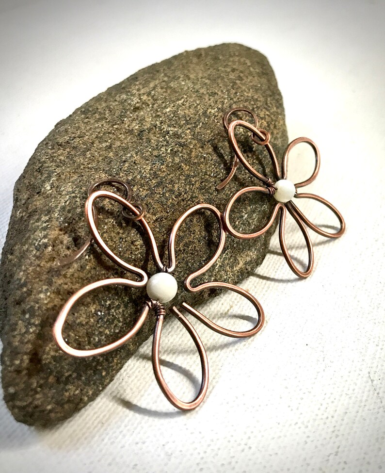 Copper Wirework Flower Earrings Etsy