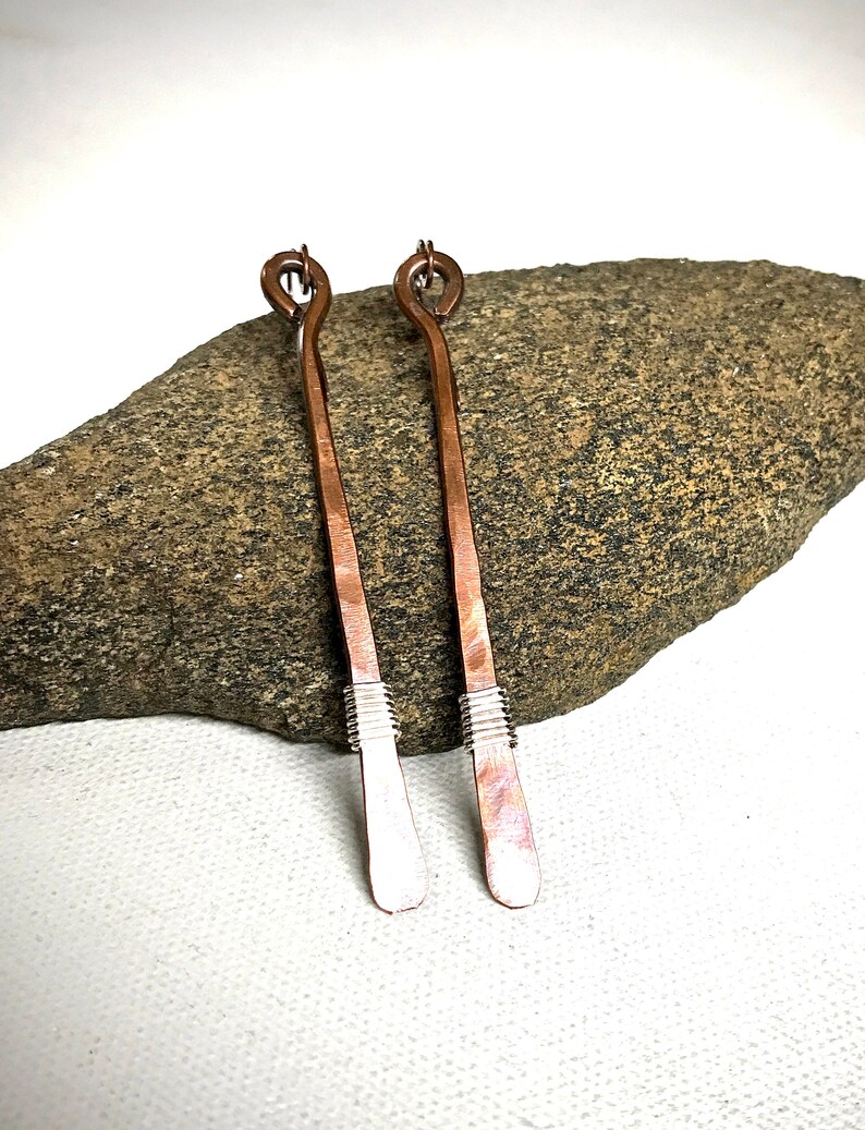 Minimalist Hammered Copper Earrings Etsy