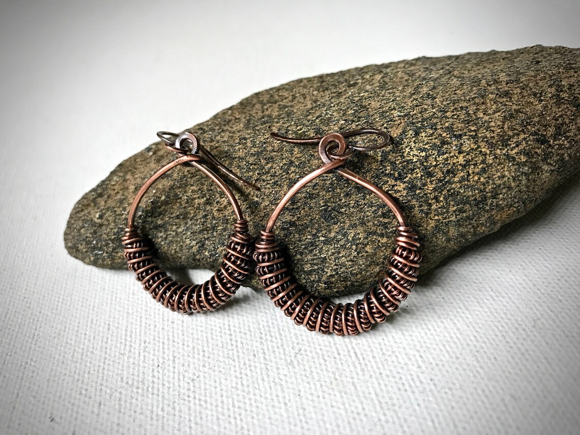 Copper Wire Wrapped Earrings Etsy