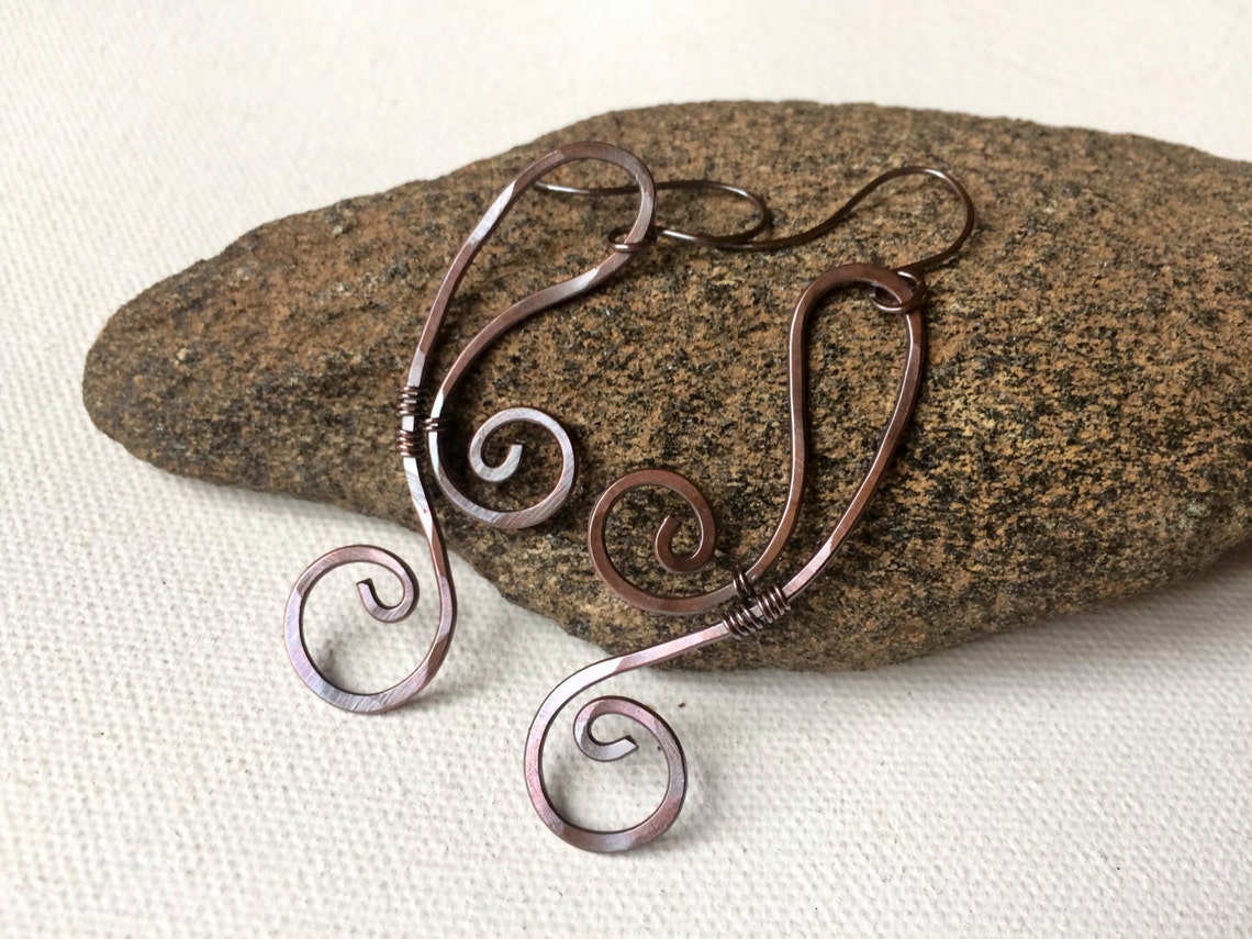 Antiqued Copper Wire Earrings Etsy