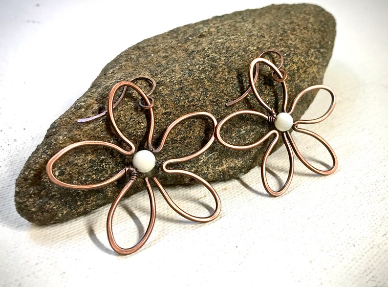 Copper Wirework Flower Earrings Etsy