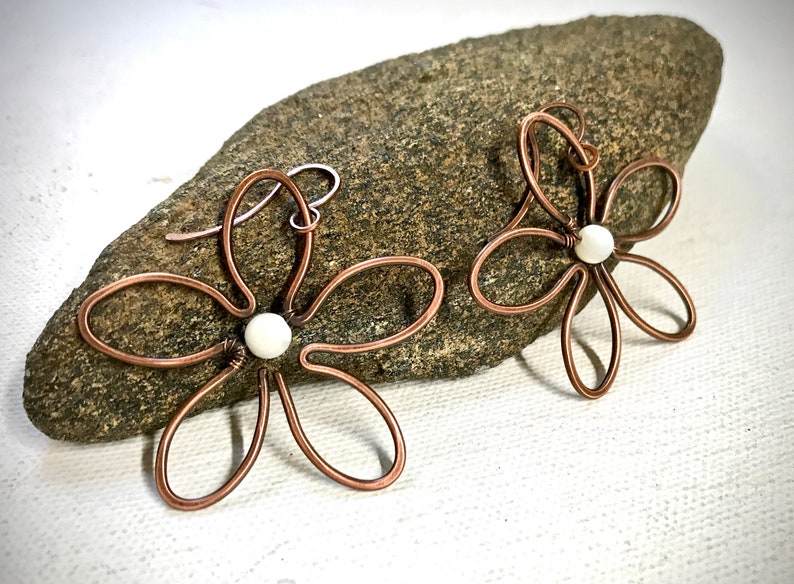 Copper Wirework Flower Earrings Etsy