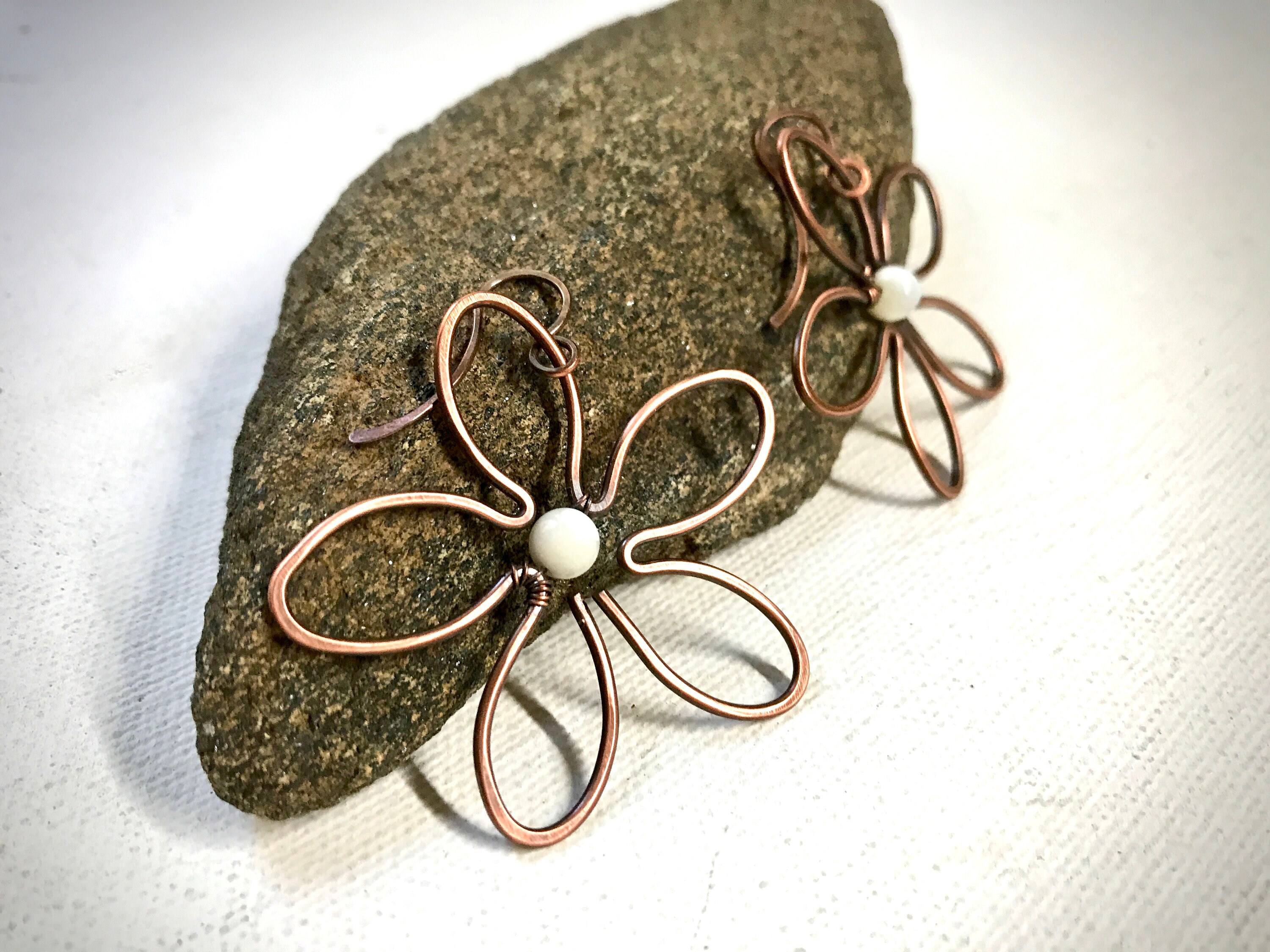 Copper Wirework Flower Earrings Etsy Canada