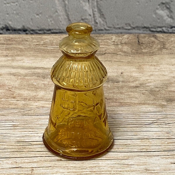 Miniature Bottle Cape May Lighthouse Vintage Wheaton NJ Glass Amber 3" Mini Collectible