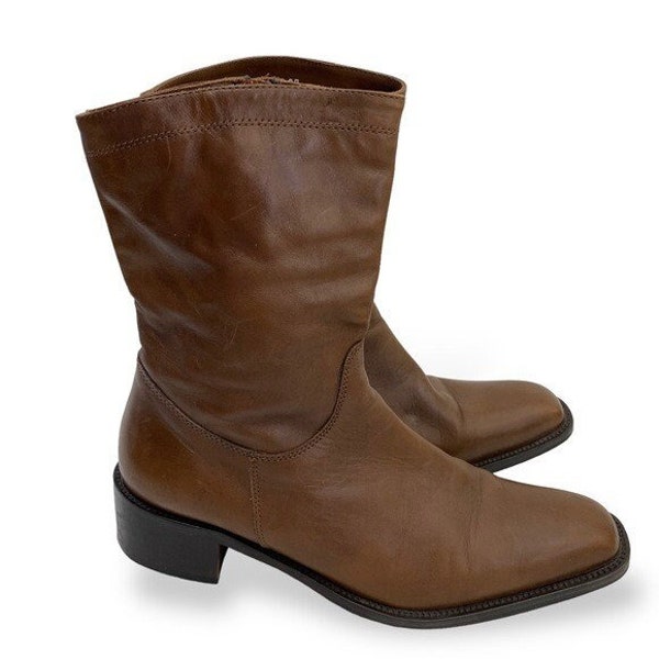 GREGOR Leather Ankle Boots Size 7-7.5  (37 EU)  Western Riding Saddle Brown Booties