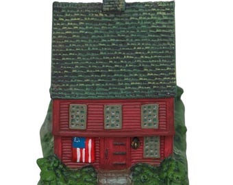 Lang & Wise House Red Saltbox Colonial Collectible Figurine Vintage Ceramic