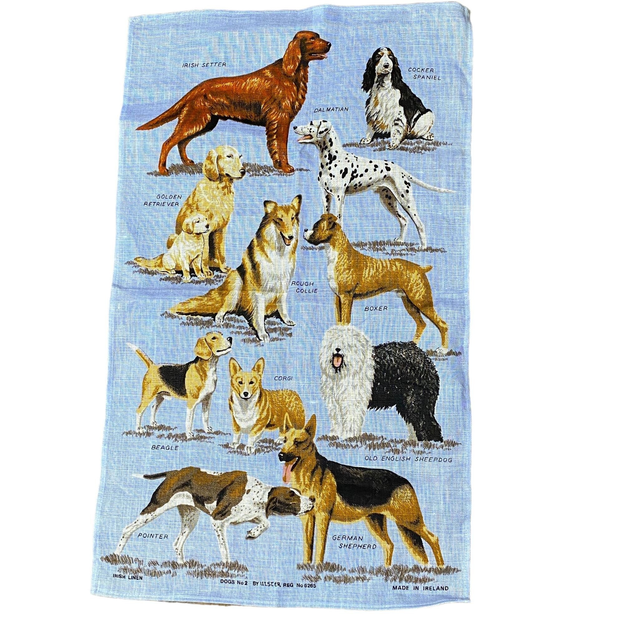 ULSTER WEAVERS Irish Linen Tea Towel Dogs Print Blue Made in