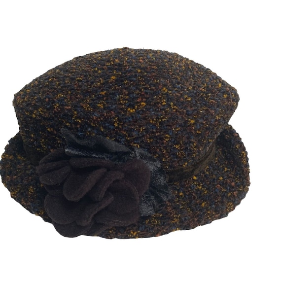 Ophelie Womens Hat Brown Black Tweed with Flower