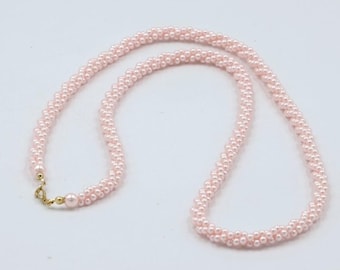 Vintage Faux Pearl Necklace Light Pink 28" Twisted Cluster Strand Goldplate Clasp