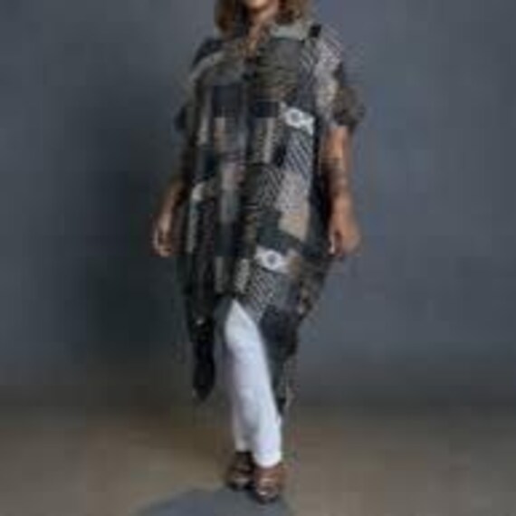 Patchwork Tunic Duster One Size Button Front Arts… - image 10