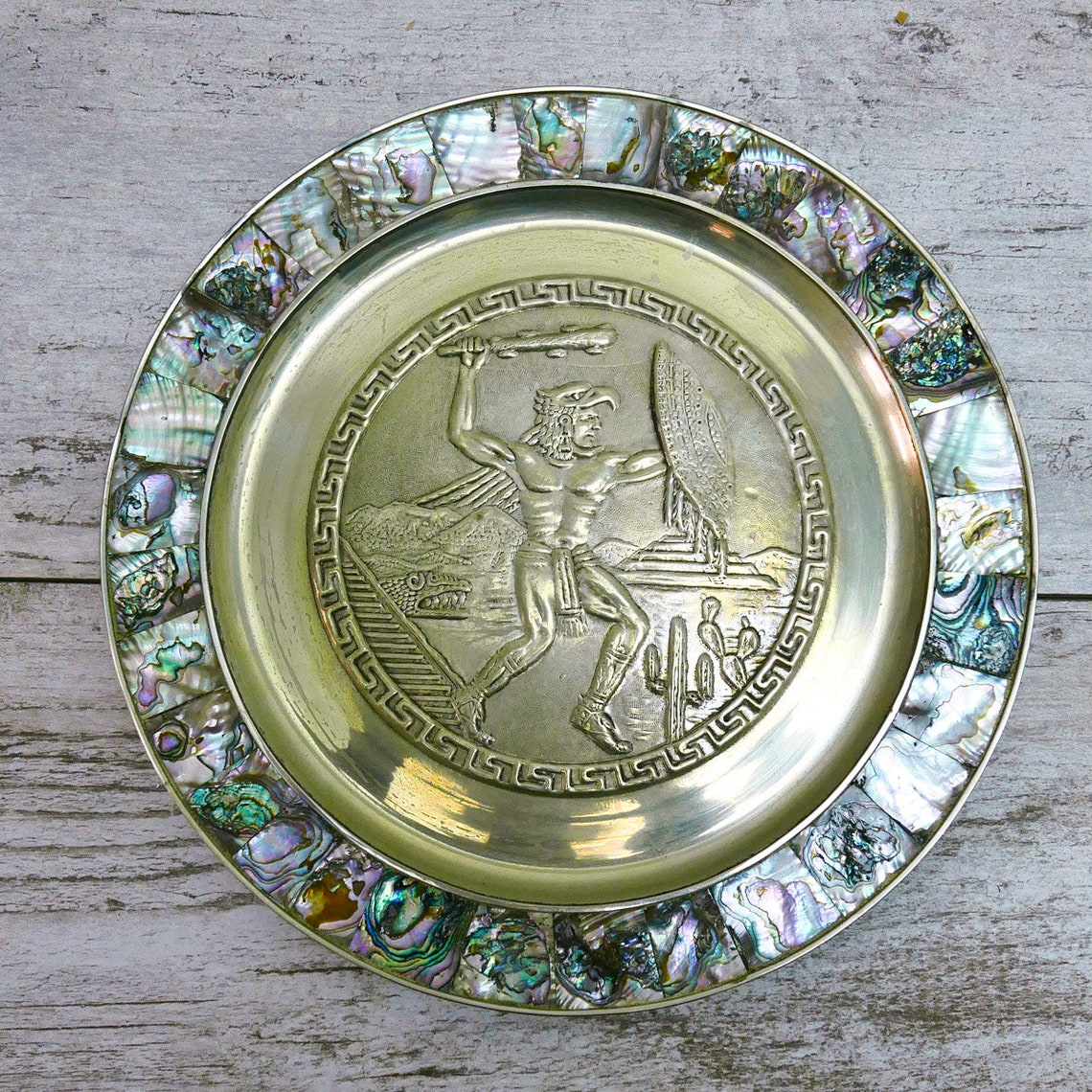 Vintage Plate Mexican Alpaca Silver Abalone Shell Etsy