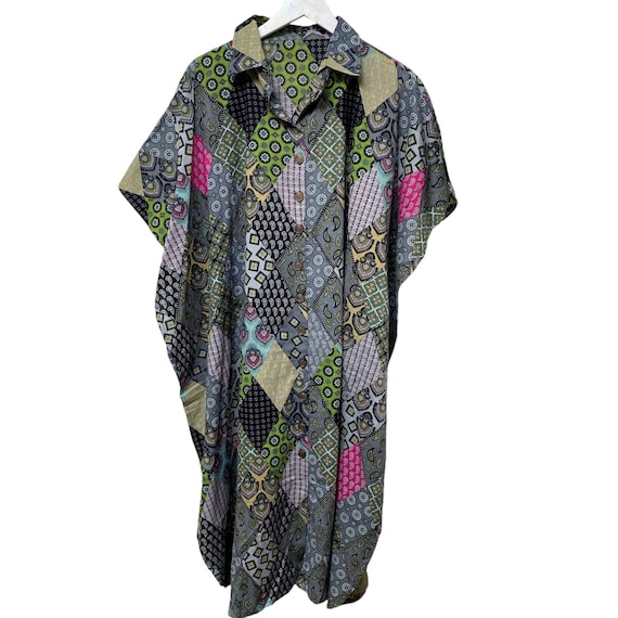 Patchwork Tunic Duster One Size Button Front Arts… - image 2