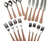 FIESTA Apricot Flatware 17 Assorted Pieces Vintage Retro Style Forks Knives Soup Spoons Teaspoon Cutlery Replacements Homer Lauglin