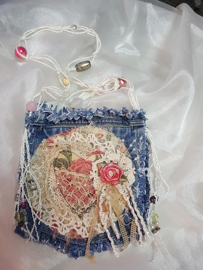 Vintage Shabby Chic Jeans Pocket Bag Purse Lace Doilies Beads - Etsy