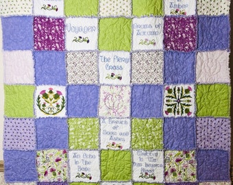 Stunning Outlander Scottish Thistle Book Titles Rag Quilt