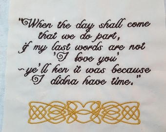 Embroidered Quilt Squares James Fraser Sayings from Outlander Books