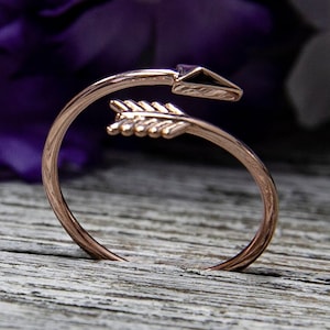 Dainty Arrow Ring - Minimalist Solid Gold, Platinum, Sterling Silver Ring, Stackable Jewelry, Gift for Her, Everyday Wear