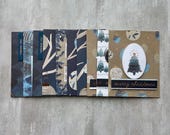 Set of 10 Handmade Christmas Cards | Winter Blue & Kraft Holiday Cards | Assorted Printed Paper Designs | Merry Christmas Card Pack