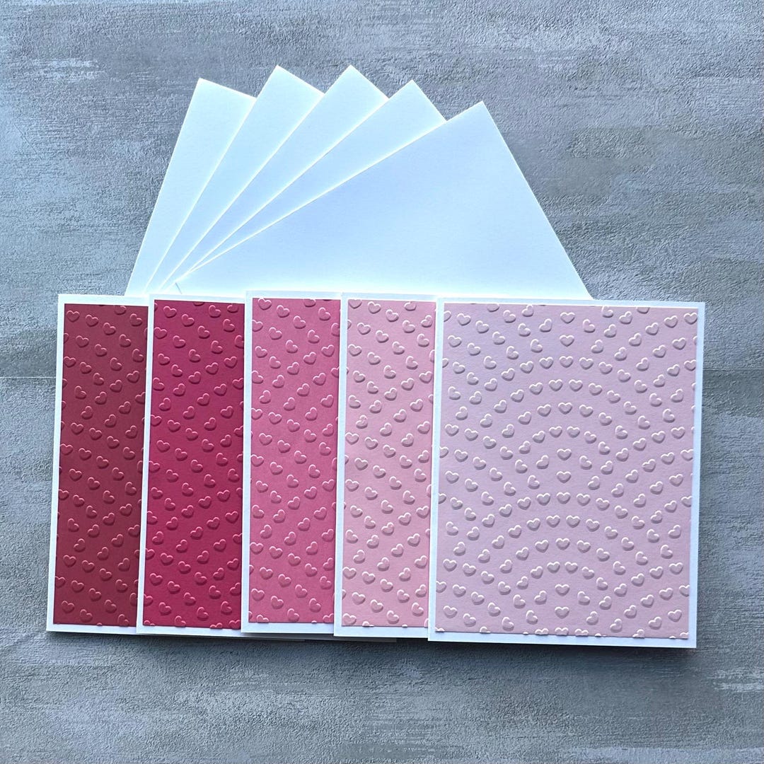 Handmade Card Set Set of 5 Handmade Embossed Heart Cards – Minimal Love Card Set – Pink ...