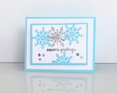 Christmas card with silver snowflakes. 3D Merry Christmas greetings card.