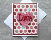 Handmade Valentine Love Card – Glitter Love Heart – Romantic Polka Dot Greeting Card