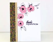Handmade Thank You Card. Stamped floral thank you card. Rose card