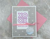 Handmade Valentine’s Day Card - Hugs and Kisses Pink Ribbon Greeting - Clean and Simple Design