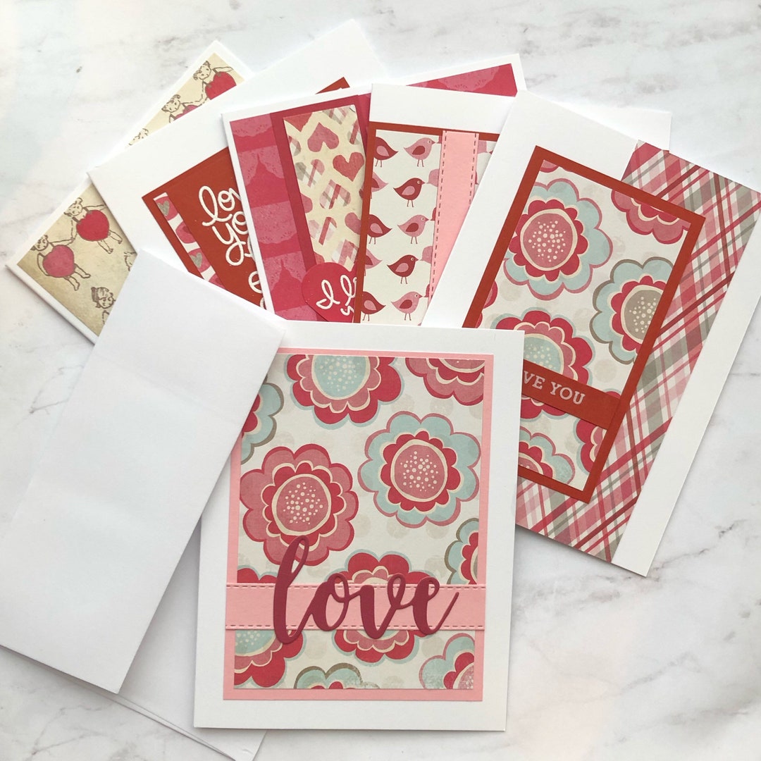 Set of 6 Handmade Assorted Valentine’s Day A2 Cards With Envelopes - Etsy