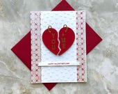 You + Me Valentine’s Day Card, Handmade Blank Valentines Card, Romantic Embossed Love Card, Red and Gold A2 Card with Envelope