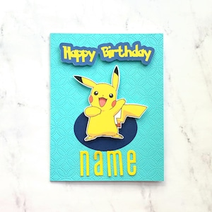 Cartões de aniversário personalizados inspirados em Pokémon para crianças