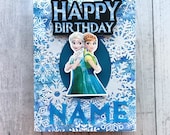 Personalized Frozen Birthday card. Handmade dimensional Disney princess card