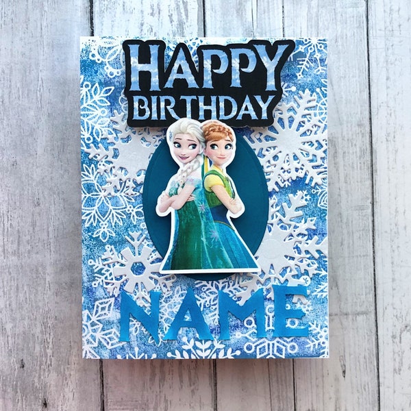 Personalized Frozen Birthday card. Handmade dimensional Disney princess card