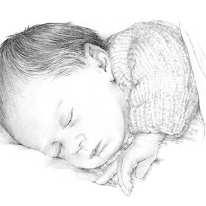 Custom Baby Portrait. Hand drawn, personalised gift for christening, new baby, Mother's Day, Father's Day image 7