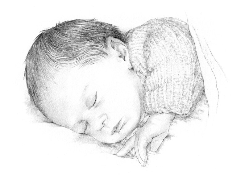 Custom Baby Portrait. Hand drawn, personalised gift for christening, new baby, Mother's Day, Father's Day image 7