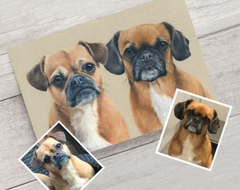 Hand drawn pet portraits. Detailed, realistic custom pastel drawing / painting from photo. Dog, cat or horse.