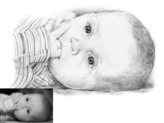 Portraits De Bebes Et Denfants Dessins Au Crayon Realiste Etsy