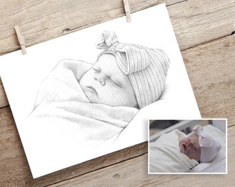 Custom baby portrait, stillborn, infant loss. Hand drawn sensitive memorial portrait from your photos.
