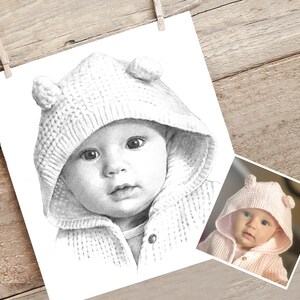 Custom Baby Portrait. Hand drawn, personalised gift for christening, new baby, Mother's Day, Father's Day image 2