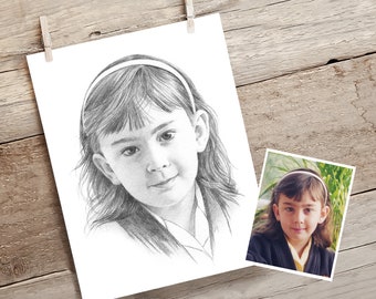 Children's portraits. Hand drawn from photographs. Personalised custom gift for parents and grandparents.