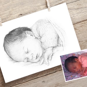 Custom Baby Portrait. Hand drawn, personalised gift for christening, new baby, Mother's Day, Father's Day image 6