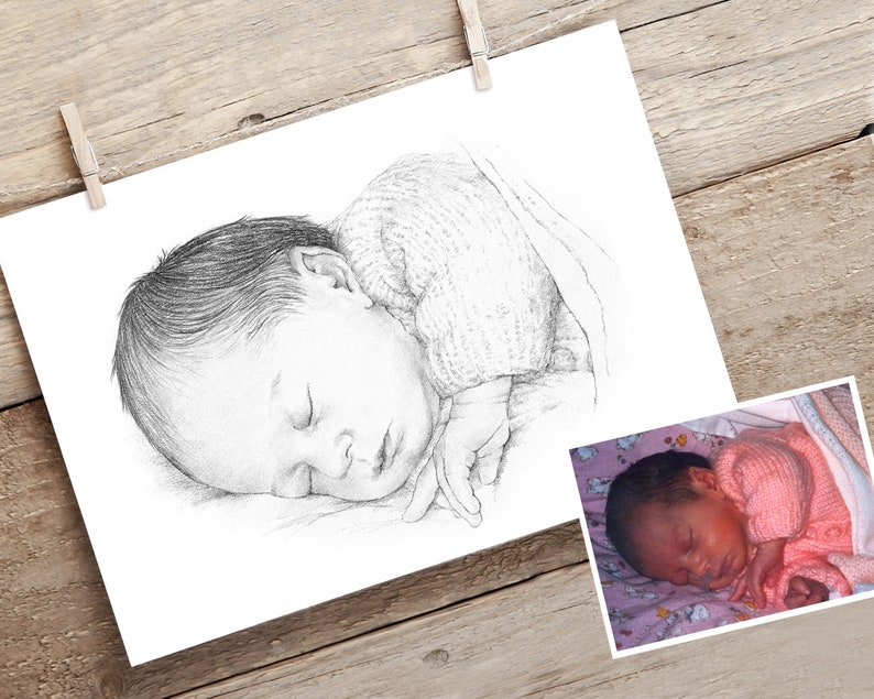 Custom Baby Portrait. Hand drawn, personalised gift for christening, new baby, Mother's Day, Father's Day image 6