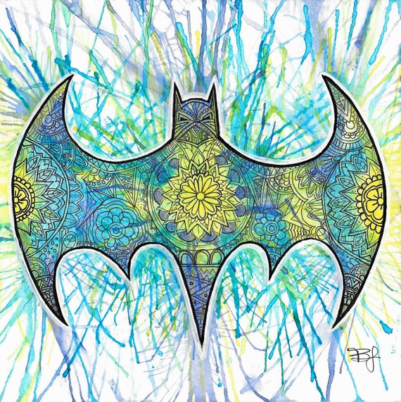 batman zentangle 6x6in watercolor