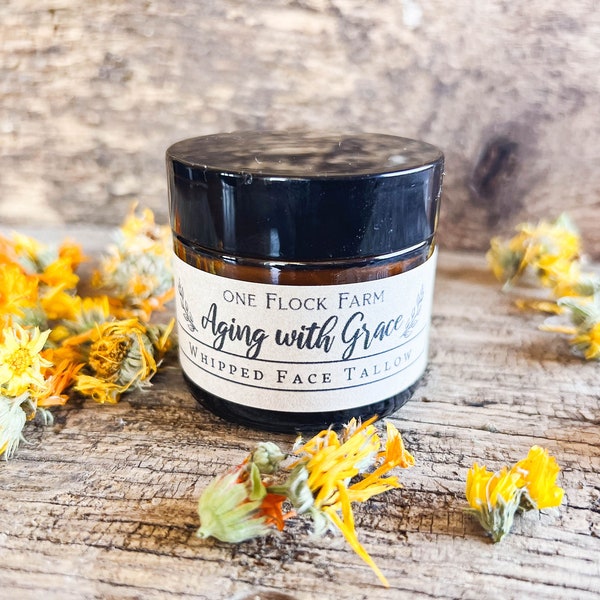Aging with Grace | Grass Fed Beef Tallow Balm | Whipped Tallow | Face Cream | Handcrafted | Clean Skincare | All Natural Body Care