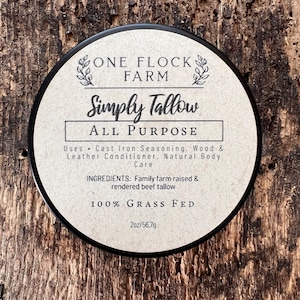 Simply Tallow | Grass-Fed Beef Tallow | One Ingredient | Natural Body Care | Cast Iron Seasoning | Wood + Leather Conditioning, 2 oz