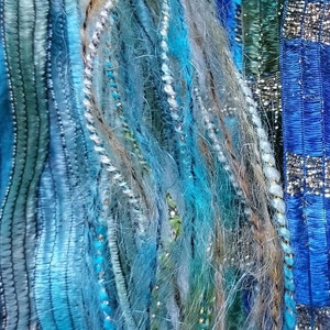 NEW Mermaid's Lair 20 yds. fiber art yarn bundle/embellishment trim 10X2/weaving/blue green teal yarn/junk journal/dreamcatcher DIY/fringe image 5