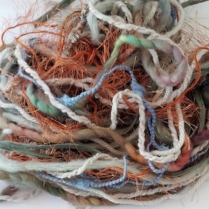 EARTH TONES BoHo blend fiber art yarn bundle 16 yds/hand-dyed, kettle-dyed  included/Embellishment trim/2×8