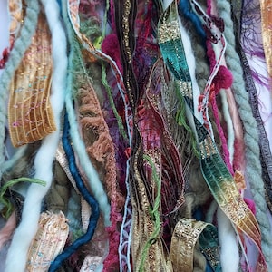 Farmers Market fiber art yarn bundle/textural VARIETY novelty yarn UPSCALE brands/embellishment trim/tassels/junk journal/weaving/18 yds.