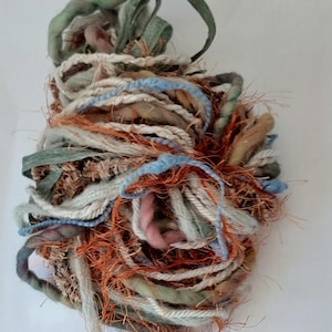 EARTH TONES BoHo blend fiber art yarn bundle 16 yds/hand-dyed, kettle-dyed  included/Embellishment trim/2×8