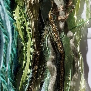 14 Yds. GREEN Sampler Fiber Art Yarn Bundle+ BATIK Strip/junk Journal ...